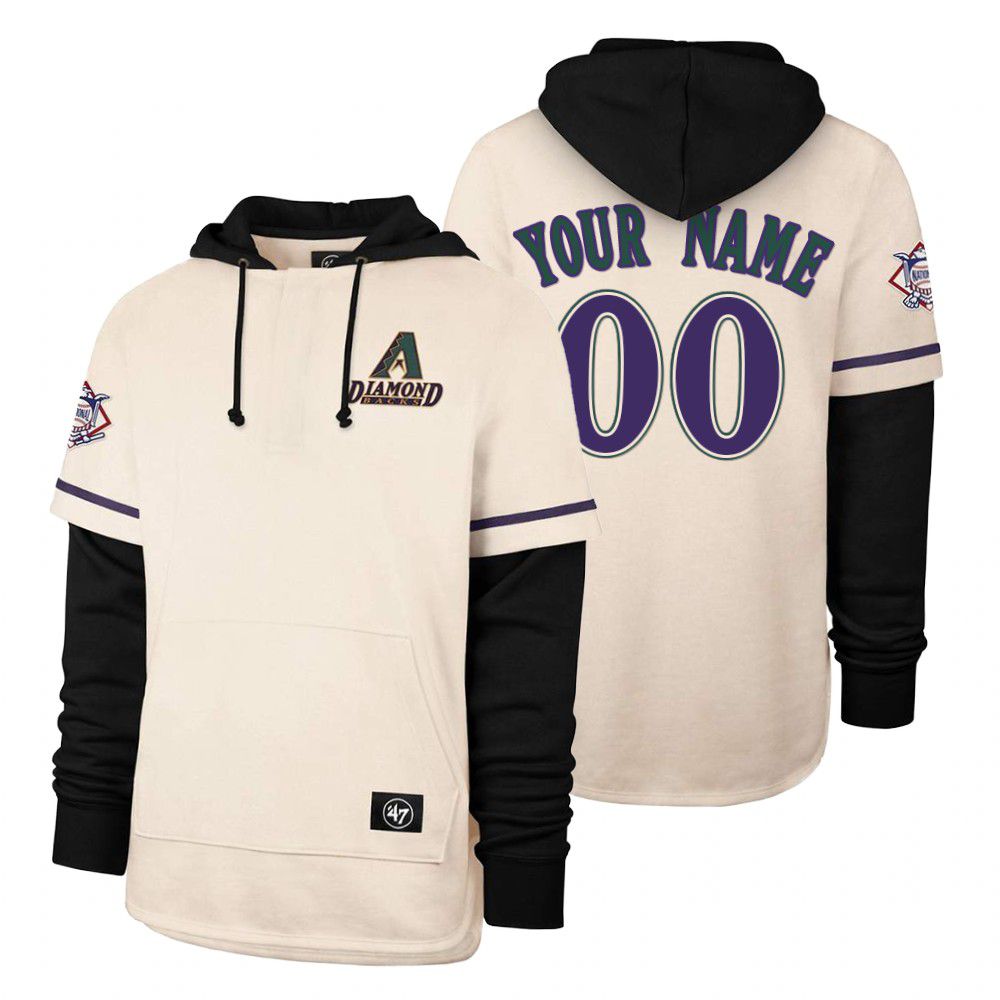 Men Arizona Diamondback #00 Your name Cream 2021 Pullover Hoodie MLB Jersey